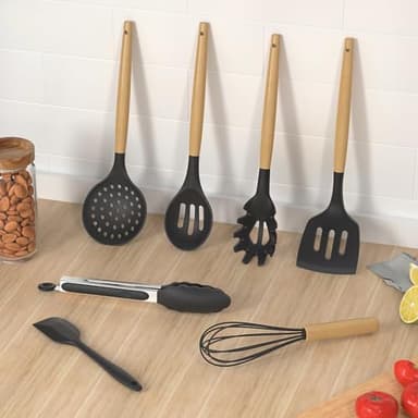 Silicone Cooking Utensils Kitchen Utensil Set - 446°F Heat Resistant Silicone Kitchen Utensils Set, Spatula,Turner Tongs, Spoon, Brush, Whisk,Kitchen Gadgets for Nonstick Cookware, BPA Free (Gray) - Image 7