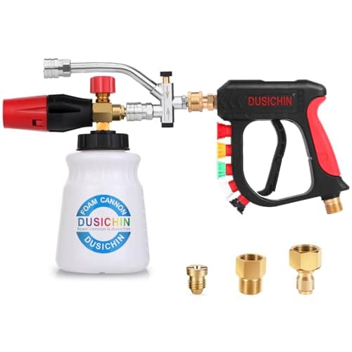 DUSICHIN Pressure Washer Short Gun Foam Cannon 1/4" Quick Connector,Car Wash Foam Gun Kit Dual Connector Accessory,Double Tip Attachment For Soap Cannon with 5 Nozzle Tips DUS2501 - Image 1