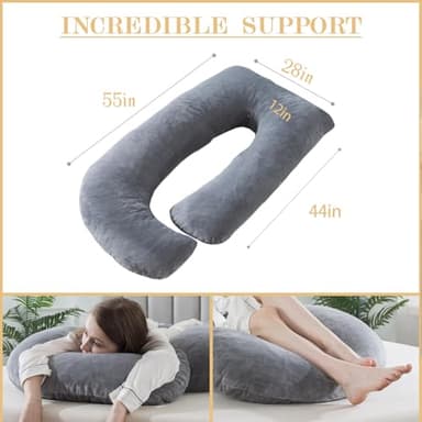 WhatsBedding Pregnancy Pillows for Sleeping, J Shaped Full Body Maternity Pillow for Adults, Memory Foam Filling Support for Back, Legs, Belly, HIPS for Pregnant Women (Gray) - Image 2