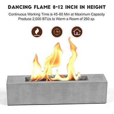 Poofzy Table Top Firepit, Indoor Fire Pit Tabletop Concrete, Portable Ethanol Tabletop Fireplace Outdoor for Patio Home Decor Housewarming 14.9x3.3x3.3 in (Gray) - Image 4
