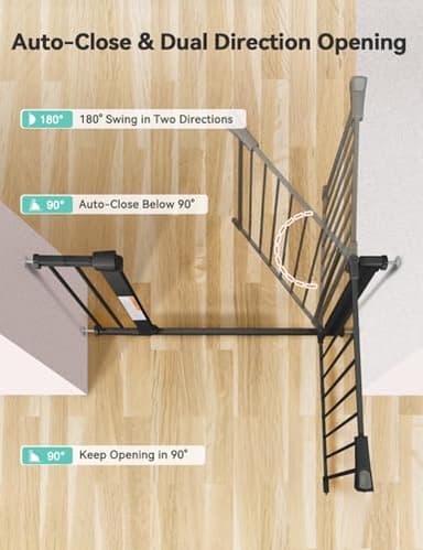 COMOMY 29.5-43.3" Safety Baby Gate Extra Wide, Auto Close Dog Gate for House Doorways Stairs, Pressure Mounted Easy Walk Through Pet Gate Child Gate, Includes 2.75" and 8.25" Extension, Black - Image 4