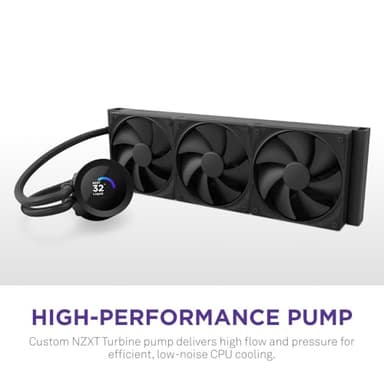 NZXT Kraken Plus 360 – AIO CPU Liquid Cooler – 360mm Radiator – 3 x F120P Fans – Customizable 1.54" Square LCD – AMD® AM5, AM4 – Intel® LGA 1851/1700, 1200/115X – Black - Image 3