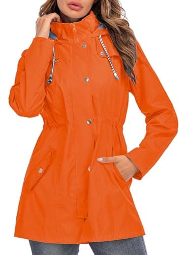 Kikibell Rain Jacket for Women Packable Windbreaker for Travel Orange Jackets Coat Women Lined Raincoat - Image 2