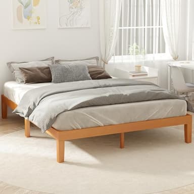 DUMOS Full Size Wood Bed Frame, 12in Wooden Platform Bed Frame Mattress Foundation with Support Slats, No Spring Needed, Storage Space Under Base, Easy Assembly, Pine - Image 6