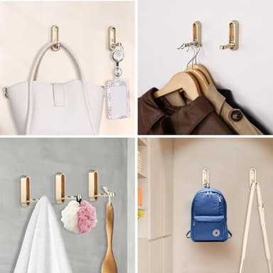 Dntorx Folding Coat Hooks, 2 Pcs Foldable Gold Wall Hooks Heavy Duty Foldable Hook Bathroom Towel Hooks Robe Hooks Wall Mounted for Hanging Coat Towels Clothes Hat Bags Keys - Image 7