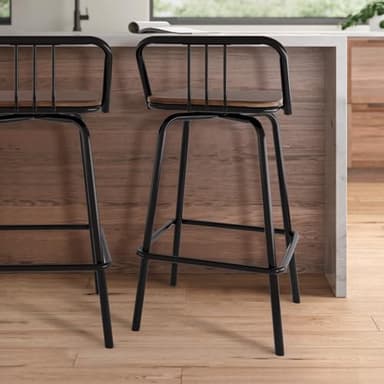 Bloddream Bar Stools, Swivel Counter Stools Set of 2 - Vintage Industrial Farmhouse Swivel Bar Stool - Kitchen Island Counter Bar High Chair(Walnut) - Image 3