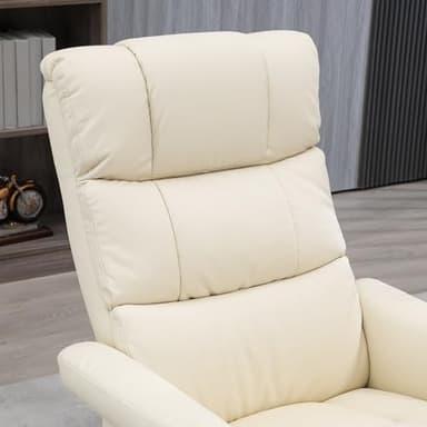 HOMCOM Massage Recliner Chair with Ottoman, Swivel Recliner and Footrest, Faux Leather Reclining Chair with Remote Control, 10 Vibration Point and Side Pocket, Cream White - Image 8