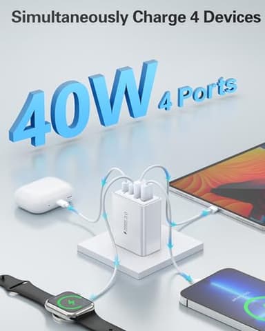 USB C Charger Block, 2Pack 40W 4-Port Type C Fast Charging Block Dual PD Power Adapter+QC Plug Double USB Wall Charger Blocks Multiple USBC Charging Cube for iPhone 16 15 14 13 12 11 Pro Max, Samsung - Image 3