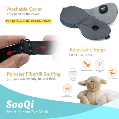 SooQi Rechargeable Cordless Heated Eye Mask - Weighted Compress with Graphene Heating for Dry Eyes, Fatigue, Sleep, and Travel - Image 7