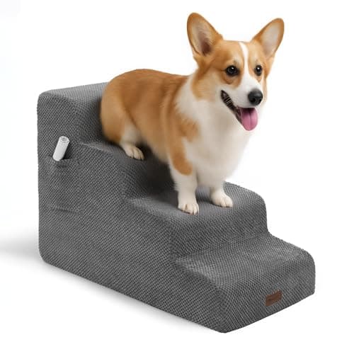 Deconovo Pet Stairs for Small & Elderly Dogs Cats 4-Step Dog Ramp Non-Slip Surface, Soft Washable Cover, Portable for Couch & Bed Use –Ideal for Senior Pets, Compact Storage Friendly, 19.7" H Ash Gray - Image 1