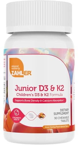 Zahler - Junior Vitamin D3 + K2 Chewable Tablets for Kids| Vitamin D for Kids 2000 IU | Delicious Vitamin D K2 Chews to Support Healthy Bones & Teeth - Kosher, Less Sugar Than Gummies (90 Count) - Image 1