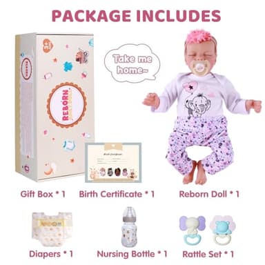 JIZHI Lifelike Reborn Baby Dolls Girl, 17 Inch Real Baby Doll Soft Body Realistic Newborn Vinyl Silicone Baby Doll Full Body Poseable Real Life Baby Dolls with Feeding Kit Gift Box for Kids Age 3+ - Image 9