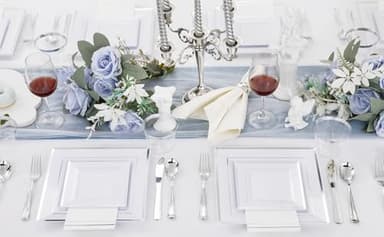 Festiva 350Pcs Silver Plates - Silver Square Plastic Plates 9 .5" and 6" - serve for 50 guests include 50 Cups 50Plastic Cutlery 50Hand Napkins Perfect for Party&Wedding&Birthday&Christmas - Image 7