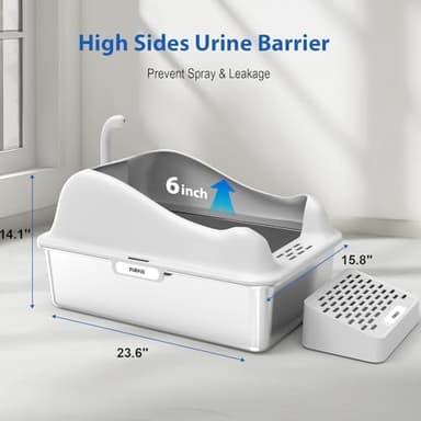 Furkid Stainless Steel Cat Litter Box with Lid, XL Extra Large Litter Box for Big Cats, High Sided Kitty Metal Pan with Pedal Filter and Scoop, Non-Sticky&Anti-Leakage Easy Cleaning Gray - Image 3