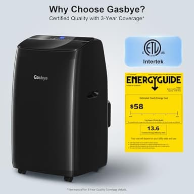 Gasbye Dual Hose Portable Air Conditioner, [2025 Upgraded] Full DC Inverter Compressor, Energy-Saving 13.6 CEER, Low Noise (45dB), Cools Room up to 500 Sq.Ft., Backlit Remote Control, 14,000BTU, Black - Image 5