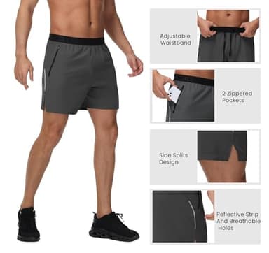 GymBrave Men's 5 inch Athletic Running Shorts with Zipper Pockets Lightweight Quick Dry Workout Gym Shorts for Men 2 Pack Black Grey XL - Image 5