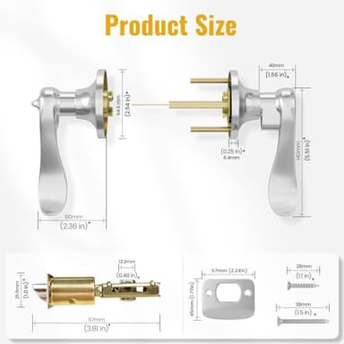 HOSOM 6 Pack Privacy Door Levers, Interior Door Handles for Bedroom and Bathroom, Wave Style Lever Handles Keyless, Satin Nickel Door Lock Reversible for Right & Left - Image 6