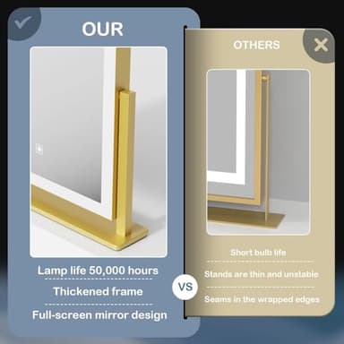 Gvnkvn Lighted Makeup Mirror, 17.3"x13" Hollywood Vanity Mirror with Lights, Three Color Lighting Modes, and 5X Magnification Mirror, Smart Touch Control, 360°Rotation (Gold,17.3in Gift Box) - Image 2