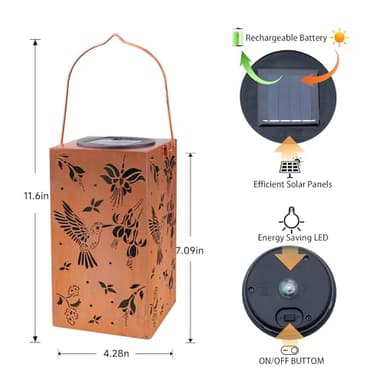 Hummingbird Solar Lanterns Outdoor Waterproof Hanging Lights Metal Gifts for Mom Women Grandma LED Lantern Decoration Garden,Patio,Yard,Lawn,House,Balcony - Image 3