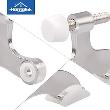 HOMOTEK 20 Pack Hinge Pin Door Stopper, Hinge Stops for Top of Door, Adjustable Deluxe Heavy Duty Door Stop 2-1/2x1-3/4 inch, with White Rubber Bumper Tips, Satin Nickel - Image 3