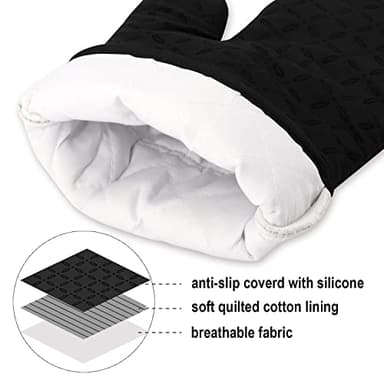 KEGOUU Oven Mitts and Pot Holders 6pcs Set, Kitchen Oven Glove High Heat Resistant 500 Degree Extra Long Oven Mitts and Potholder with Non-Slip Silicone Surface for Cooking (Black) - Image 4