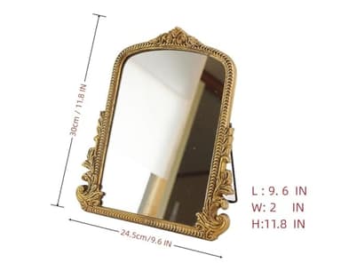 Small Vintage Vanity Makeup Desk Mirror Antique Traditional Chic Arch Table Mirror Gold，Decor Wood Framed Small Standing Carved Arendahl Mirror for Living Room,Bedroom,Tabletop 11.8" x 9.6" - Image 3