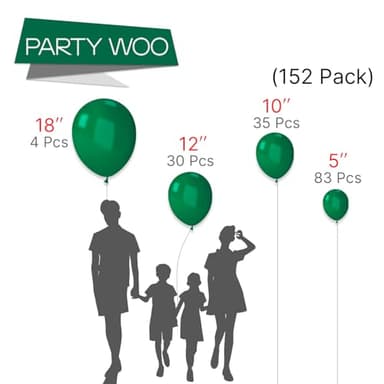 PartyWoo Dark Green Balloons 152 pcs Different Sizes of 18 12 10 5 Inch Hunter Emerald Forest Green Balloon Arch Kit Garland for Graduation Christmas Jungle Birthday Party Decorations Green-Y56 - Image 2