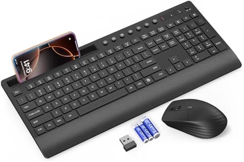 Trueque Wireless Keyboard and Mouse Combo - Full-Size Quiet Keyboard with Palm Rest, Phone Holder, Multimedia Keys, Power Switch, Compatible with Windows, Chrome OS, PC, Laptop (Batteries Included) - Image 1