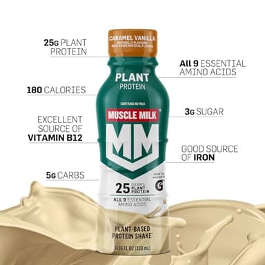 Muscle Milk Plant Based Protein Shake, Vanilla Caramel, 11.16 Fl Oz (Pack of 12) - Image 3