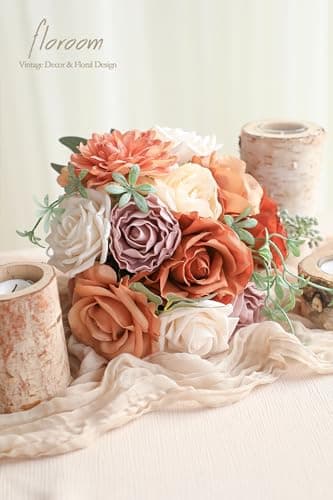 Floroom Terracotta Artificial Flowers Burnt Orange Fake Roses Peonies Dahlia Greenery Combo Box Set for DIY Wedding Bouquets Bridal Shower Centerpieces Floral Arrangements Party Tables Home Decoration - Image 3