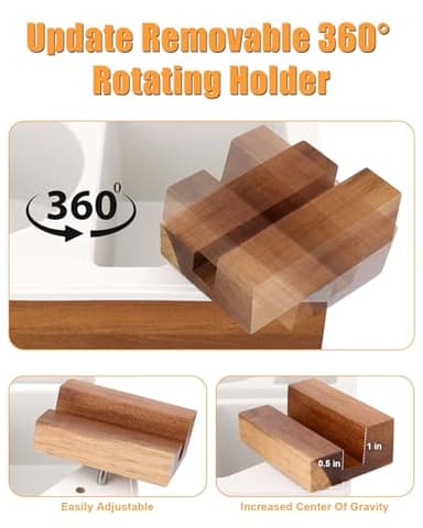 Couch Cup Holder Tray, Hitseon Silicone Acacia Wooden Couch Caddy with Cup Holder for Bed Car Beach, Drink Holder for Couch with Upgrade Removable 360° Rotating Holder Black - Image 5