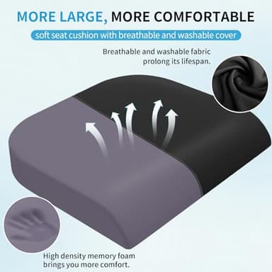 TranquilRelax Large Seat Cushion, Memory Foam Cushion for Long Sitting Hours on Office Chair, Home & Car, Non-Slip Chair Pad for Back, Sciatica, Hip, Coccyx Pain Relief & Post-Surgery Recovery (Black) - Image 3