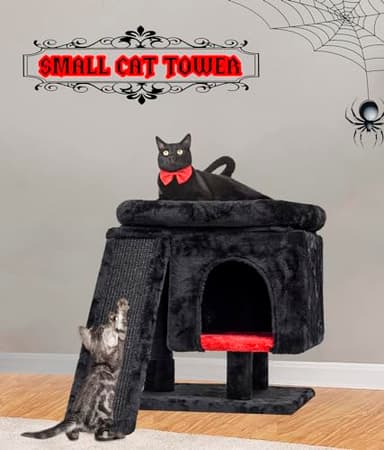 SYANDLVY Gothic Cat Tree with Coffin Bed for Indoor Cats, Cat Tower with Scratching Post, Modern Activity House for Large Cats, Condo with Board, Kittens Cave - Image 4