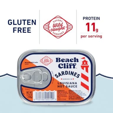 Beach Cliff Wild Caught Sardines in Louisiana Hot Sauce, 3.75 oz Can (Pack of 12) - 11gProtein per Serving - Gluten Free, Keto Friendly - Great for Pasta & Seafood Recipes - Image 3