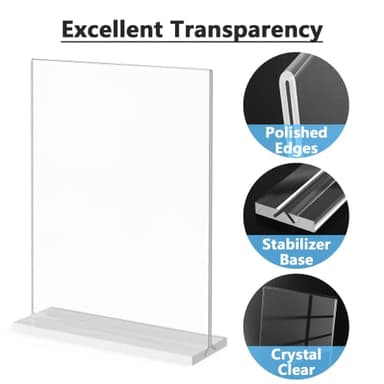 MaxGear Acrylic Sign Holder 8.5x11 Inches 2 Pack, Double Sided Clear Display Stand Table Top Paper Holder, Vertical Menu Flyer Stand, Plastic Frame for Stores, Restaurants, Hotels, Office - Image 4