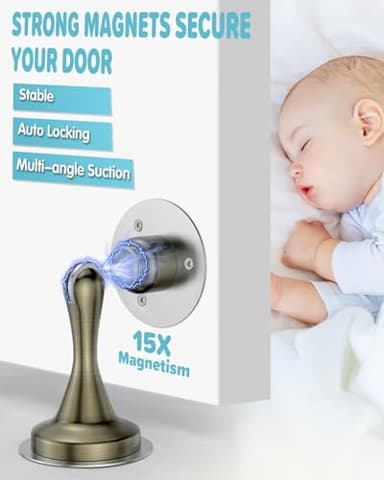 Door Stoppers Magnetic Door Catch - 6 Pack Stainless Steel Heavy Duty Door Stops for Bottom of Door, Wall & Floor Mounting No-Drill Strong Adhesive & Screws, Strong Door Holder to Keep Door Open - Image 2