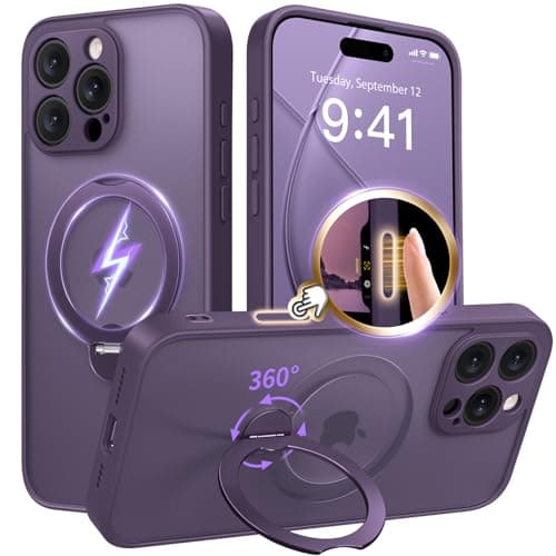 GolbinBox 360° Spin Magnetic Stand for iPhone 16 Pro Max Case, [Compatible with MagSafe] [Full Camera Protection] [16FT Military Drop Protection], Silm Translucent Matte Phone Case, Deep Purple - Image 1