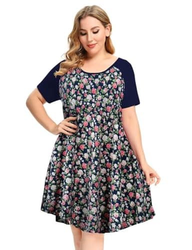 MONNURO Women's Plus Size Nursing Dress Color Block Labor Delivery Gown Maternity Pajamas for Breastfeeding(Navy Flower,2X) - Image 3