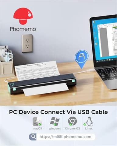 Phomemo Portable Printers Wireless for Travel, M08F Inkless Thermal Printer Support for 8.5"x11" US Letter, Small Bluetooth Printer Compatible with Phone, Laptop for Car, Office, Home Use, School - Image 4