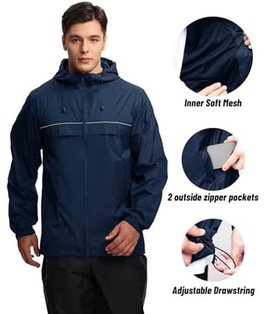 SWISSWELL Mens Waterproof Windbreaker Rain Jacket Lightweight Packable Raincoat with Hood for Golf Hiking Travel Navy XL - Image 5