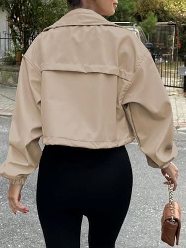 Tankaneo Womens Cropped Jacket Zip Up Lightweight Oversized Utility Anorak Coat with Pockets - Image 4