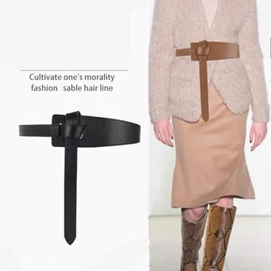 MIAOVG Women's Tight Belt With Dress With a PU Leather Belt (B:Black+camel, Waist size below42) - Image 6