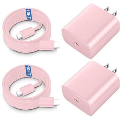 45W Samsung USB-C Super Fast Charger Type C Android Phone Charging Block with 10FT Cable for Samsung Galaxy S25 Ultra/S25/S24 Ultra/S24/S24+/S23 Ultra/S23/S22 Ultra/S22/S21/S20/Note 10/20-Pink - Image 1