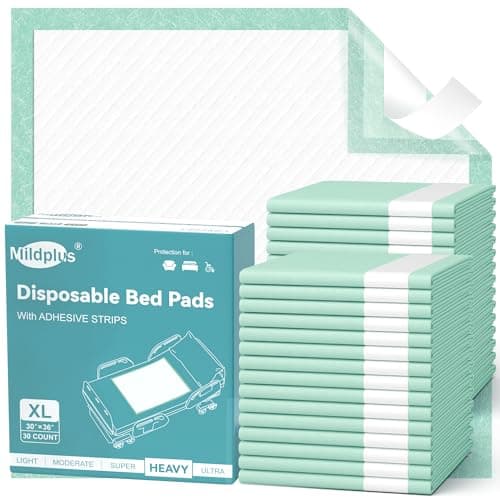 MILDPLUS Bed Pads with Adhesive Strips 30''X36'', 30 Count | Extra Large XL Underpads | Secure & Waterproof Chucks for Incontinence Care | for Adults, Seniors, Kids & Pets - Image 1