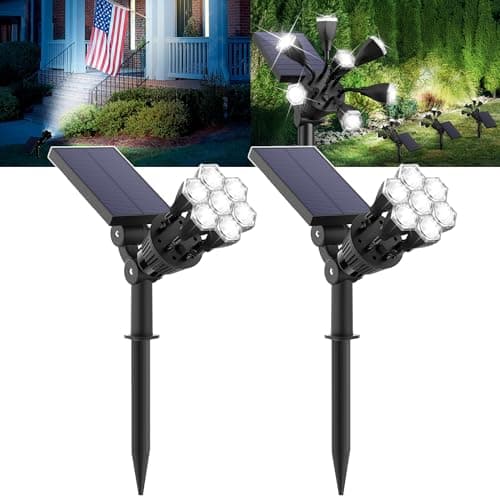 Solar Lights Outdoor Waterproof IP68, 360° Adjustable 4 Modes Solar Powered Spot Lights for Yard Garden Landscape, Bright Led Flood Lightings for Outside Wall Tree House Pathway (Cold White/2 Pack) - Image 1