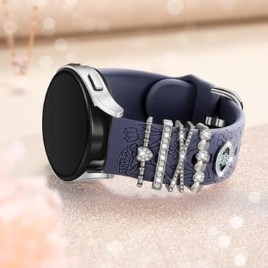 DaQin Flower Engraved Band Compatible with Samsung Galaxy Watch 7 Band/FE 6 5 4 40mm 44mm,Galaxy Active 2, 20mm Watch Band Soft Silicone Replacement Strap with Decorative Charms Accessories Women - Image 9