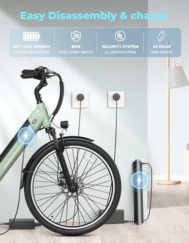 Jasion YC1 ST 26" Electric Bike, 750W Peak Motor, Step-Through Ebike for Adults, 360WH Removable Battery, Up to 40miles, Max 23MPH Urban Commuter E-Bike, 7 Speeds & Front Suspension - Image 5