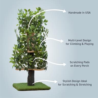 On2 Pets Cat Tree with Leaves Made in USA, Cat House & Cat Activity Tree, Multi-Level Cat Condo for Indoor Cats - Image 3