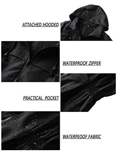 LOMON Women Waterproof Lightweight Rain Jacket Active Outdoor Hooded Raincoat (M, Black1) - Image 6