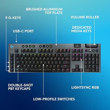 Logitech G915 X Lightspeed Wireless Mechanical Gaming Keyboard, Double-Shot PBT Keycaps, Fully Programmable Keys, RGB Backlit Mac/PC Gaming Keyboards, Aluminum Finish, GL Clicky Switches, Black - Image 6